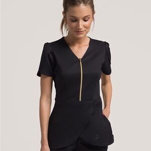 Jaanuu Black Petal Sleeve Fitted Peplum Top with Gold Zipper